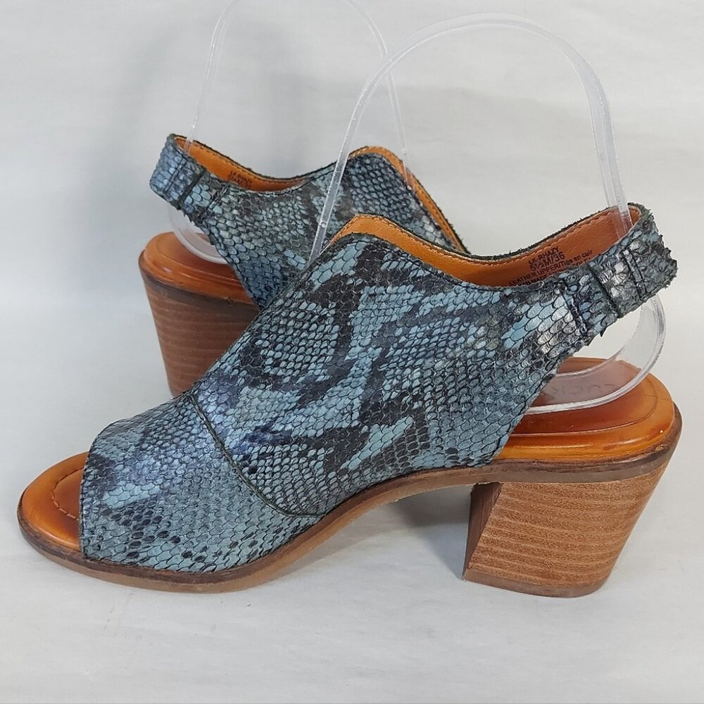Lucky Brand Peep Toe Stacked Block Heel Rhazy Slingback Sandals 5.5 M Snakeskin - Picture 6 of 11